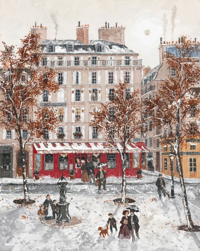 « Le café Bonaparte », Paris
Peinture acrylique sur panneau de bois
Acrylic paint on wooden board
41x33 cm
16x13 "

#paris #paris1900 #saintgermaindespres #paris6 #75006 #belleepoque #oldparis #vieuxparis #snowinparis #neigeaparis #parissouslaneige #café parisien #bistrot parisien #red #rouge #artnaif #naiveart #illustration #dantan #jadis #autrefois  #quartierlatin #poésie #parispoetique #passepoetique