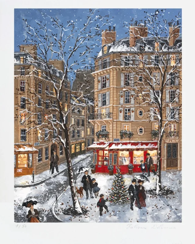 Just released ! / Vient de paraitre !
« 24 décembre »

Archival pigment print on Canson paper / Estampe pigmentaire
Signed and numbered in pencil / Numérotée et signée au crayon
Paper size 16.5 x 11.5 inch / Taille du papier 42 x 29 cm
illustration  13.7 x 10,6 inch / 35 x 27 cm
Published by / Publié par : Atelier Fabienne Delacroix
Printed by / Imprimé par: Atelier 80
Edition : 50 copies

Available at / disponible https://place-des-arts.com/fr/artist/Fabienne-DELACROIX/daghmew9cvkqRd3pL/24-decembre/225e4WLK9zHiacJx8
 
#Noël #Noëlaparis  #christmasinparis
#christmastree #paris1900 #parissouslaneie #1900 #1900s #oldparis #vieuxparis #dantan #jadis #autrefois #artprint #artnaif #naiveart #illustration #poesie #nostalgie #sapindenoel #belleepoque